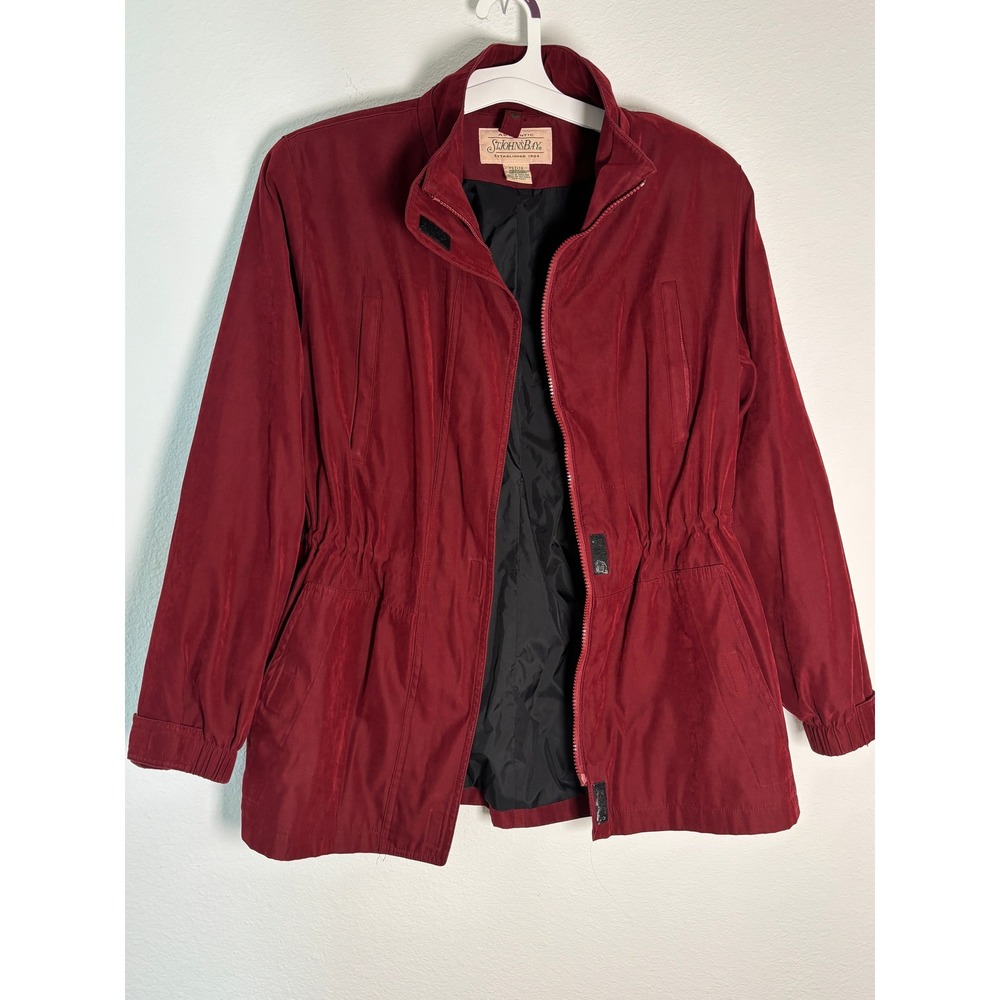 St. Johns Bay Womens Petite Medium Burgundy Red Full Zip Utility Jacket Coat